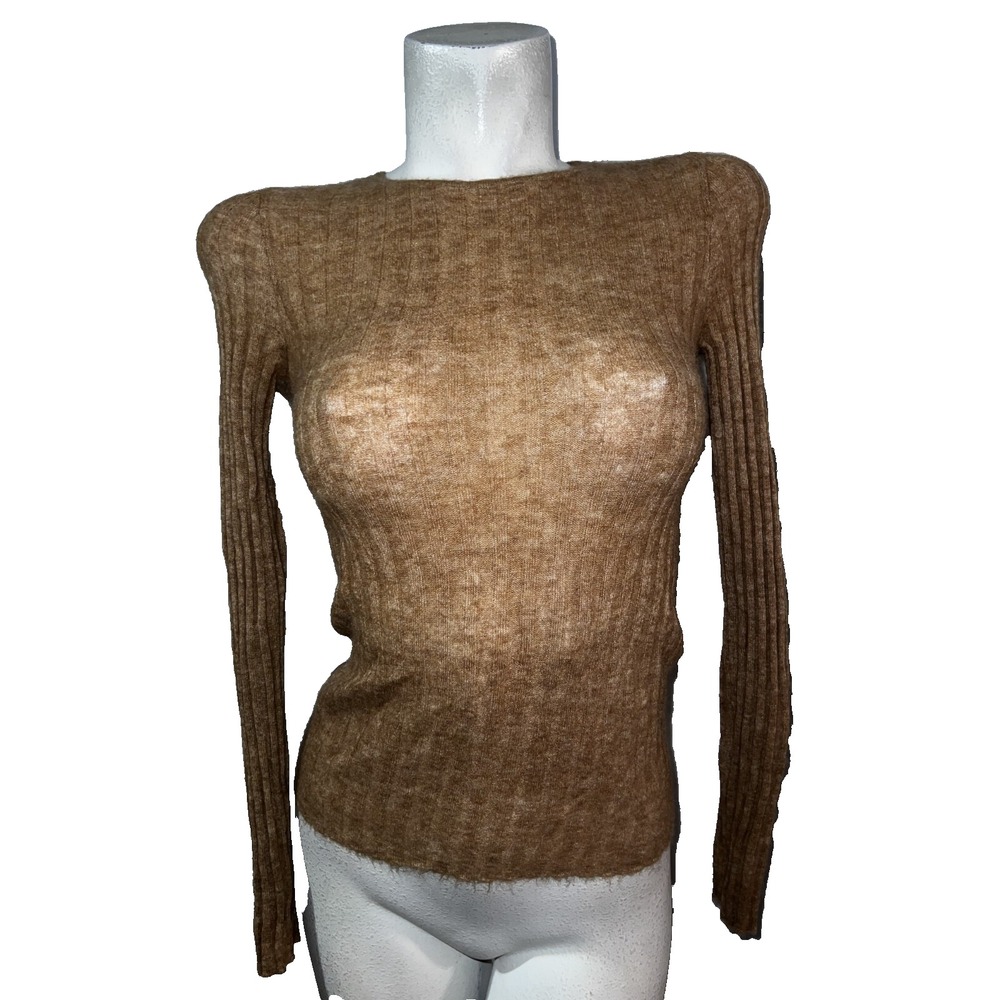Madewell Brown Ribbed Alpaca Blend Long Sleeve Knit Sweater Womens Size S